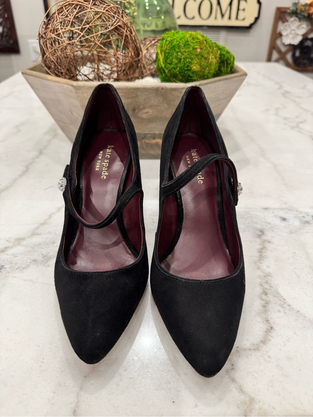 kate spade Maren Black Suede Mary Jane Pumps with Jeweled Buckle